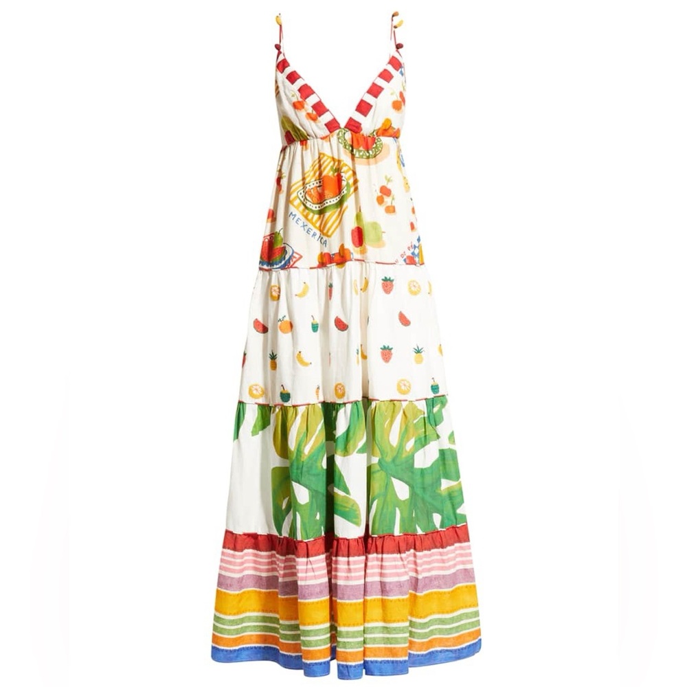 NWT Farm Rio Mixed Picnic V Neck Maxi Dress - Picture 7 of 10